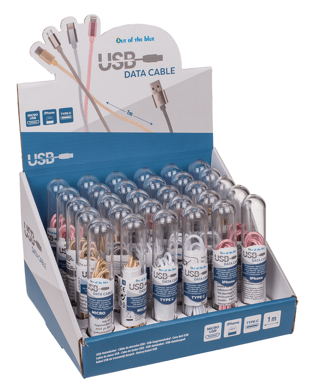 USB data cable, Type iPhone, C & Micro ass.,