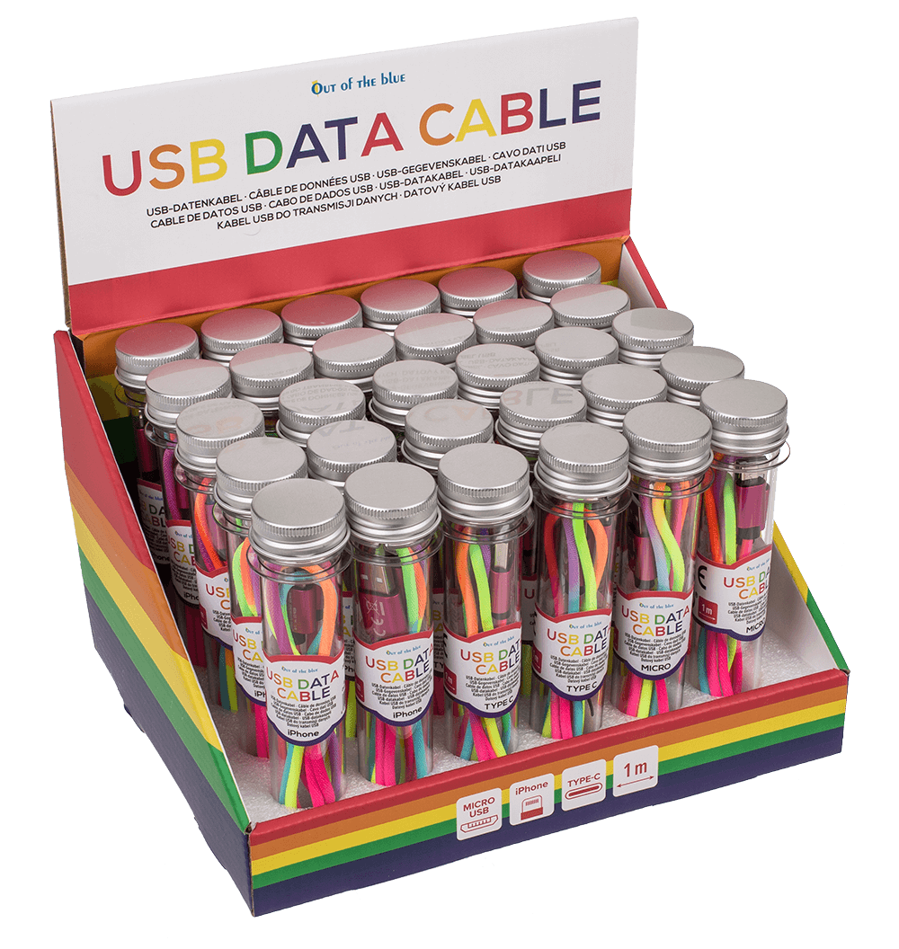 USB data cable, Type iPhone, C & Micro ass.,