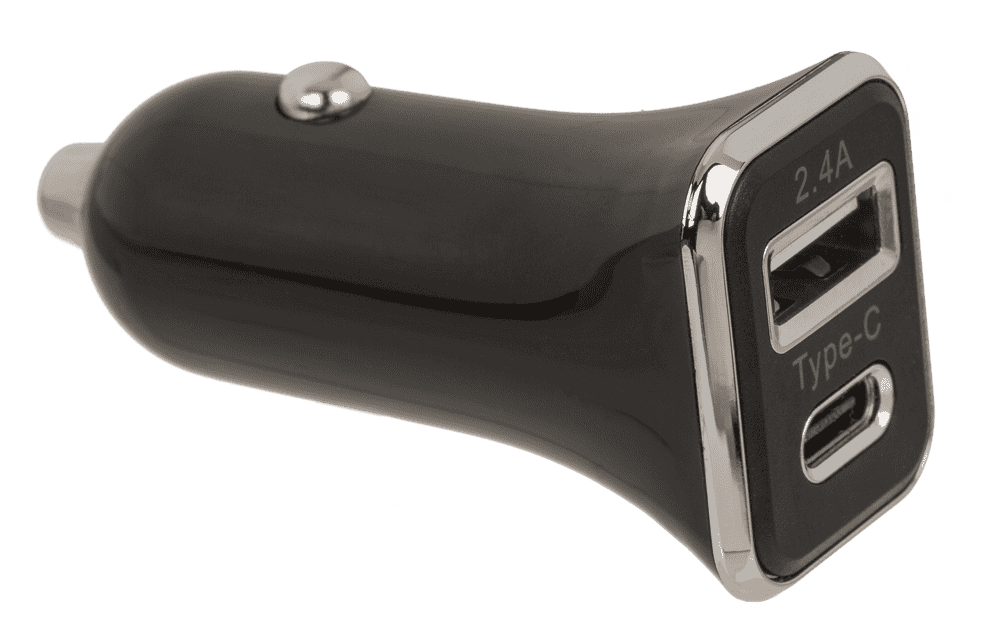 Car charger USB C + USB A, 2 colours ass.,