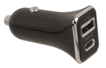 Car charger USB C + USB A, 2 colours ass.,