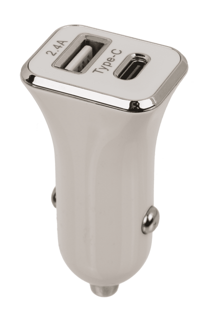 Car charger USB C + USB A, 2 colours ass.,