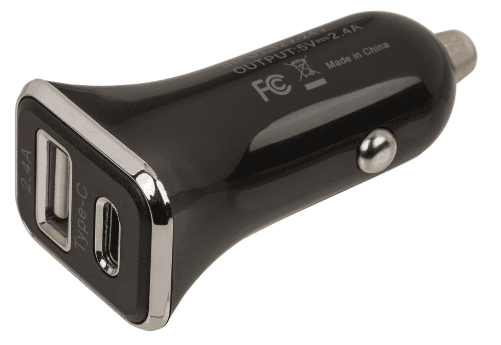 Car charger USB C + USB A, 2 colours ass.,