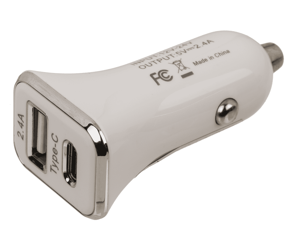 Car charger USB C + USB A, 2 colours ass.,