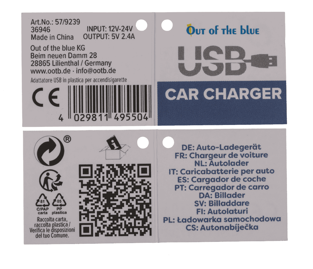 Car charger USB C + USB A, 2 colours ass.,