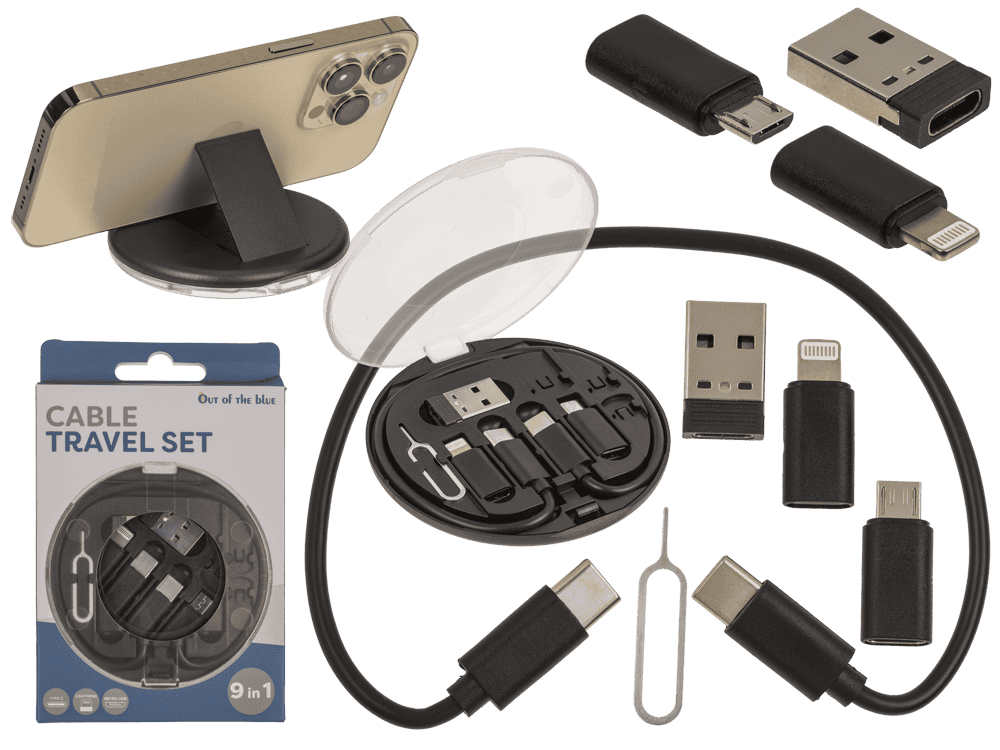 Cable travel set, adapter: USB C to USB, Lightning