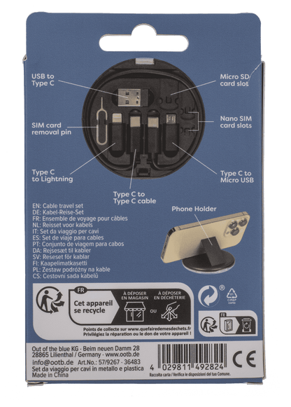 Cable travel set, adapter: USB C to USB, Lightning
