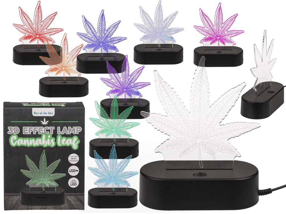 3D-Lamp, Cannabis Leaf, 16 cm, with USB-cable