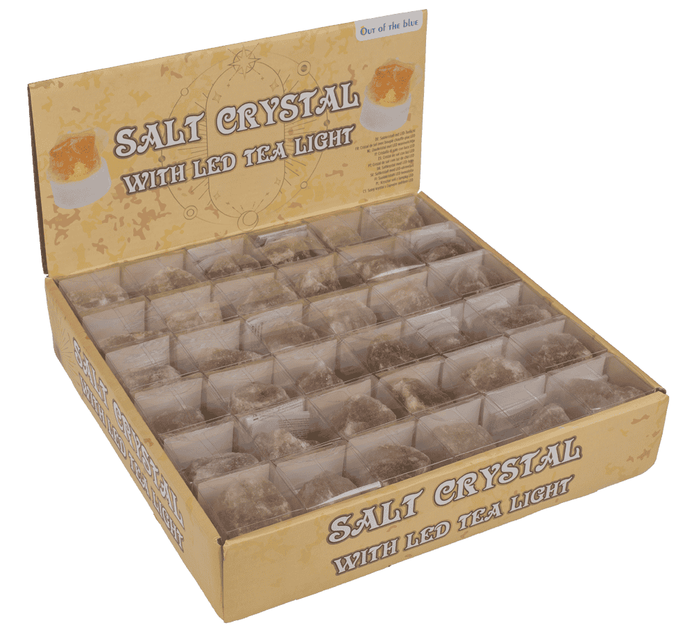 Salt crystal with LED tea light, 4 x 2 cm,