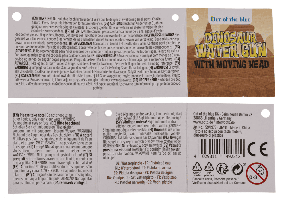 Water Gun with moving head, Dinosaur,