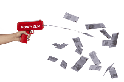 Cash gun, with € toy money,