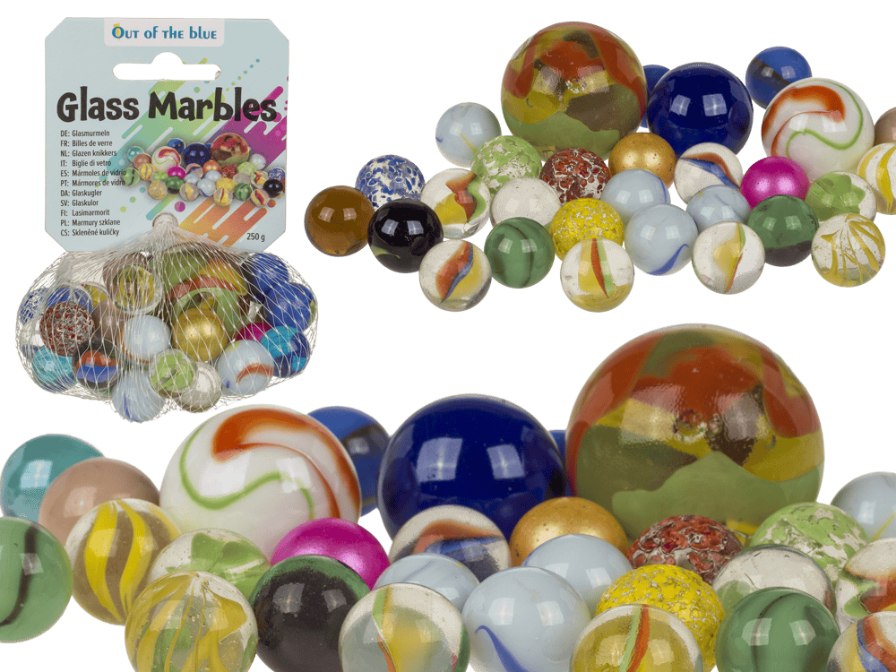 Glass marbles, multicoloured ass.,