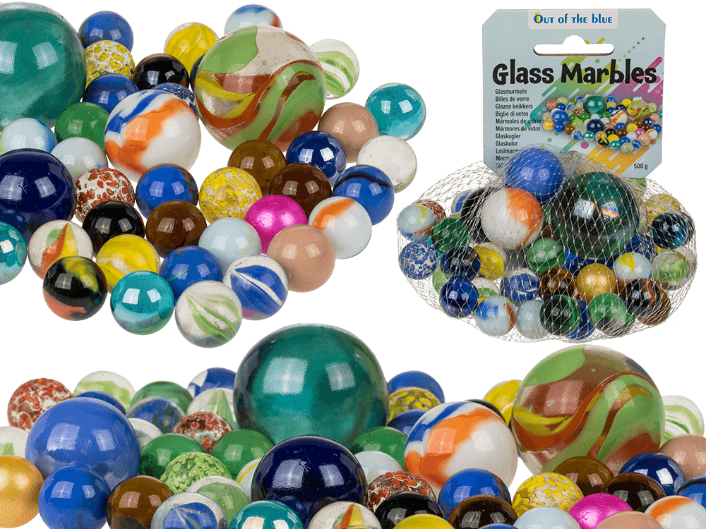 Glass marbles, multicoloured ass.,