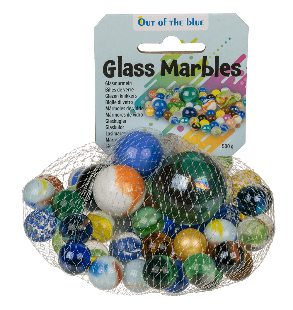 Glass marbles, multicoloured ass.,