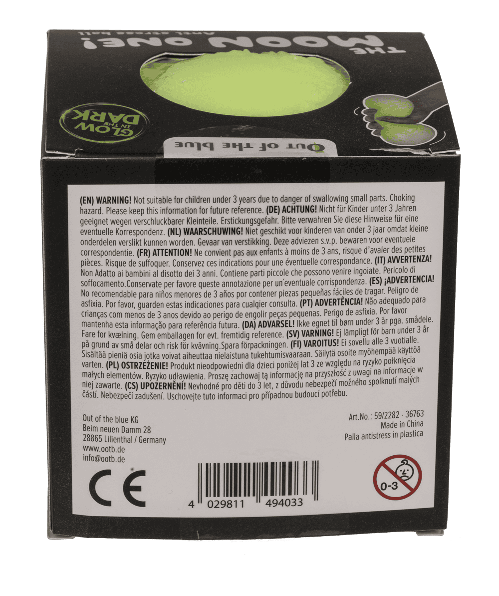Anti stress ball, XL Moon, Glow in the Dark,