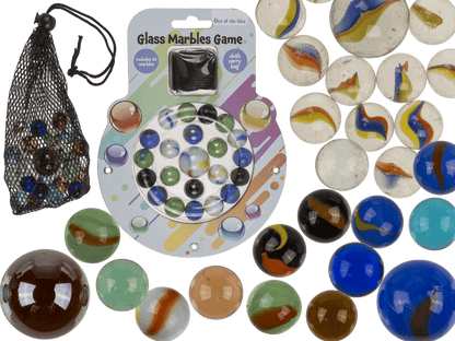 Glas marble game, with cloth bag,