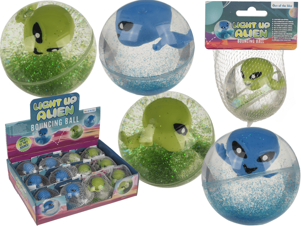 Flashing bouncing ball, Alien, 6,5 cm,