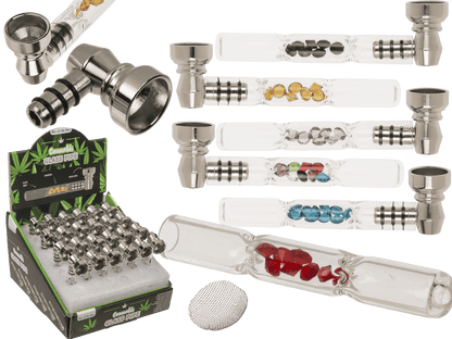 Glass pipe with metal head & diamonds,