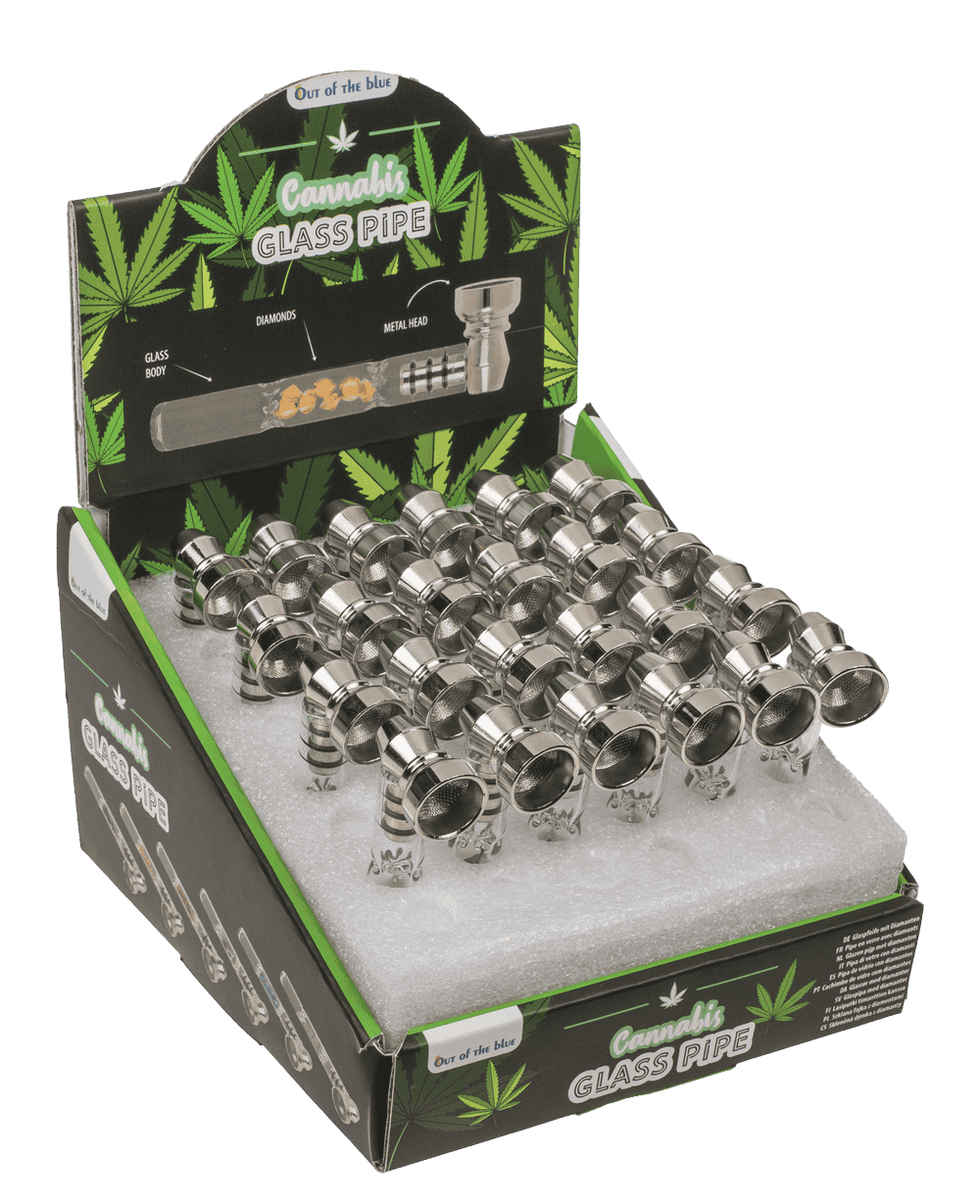 Glass pipe with metal head & diamonds,