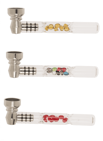 Glass pipe with metal head & diamonds,