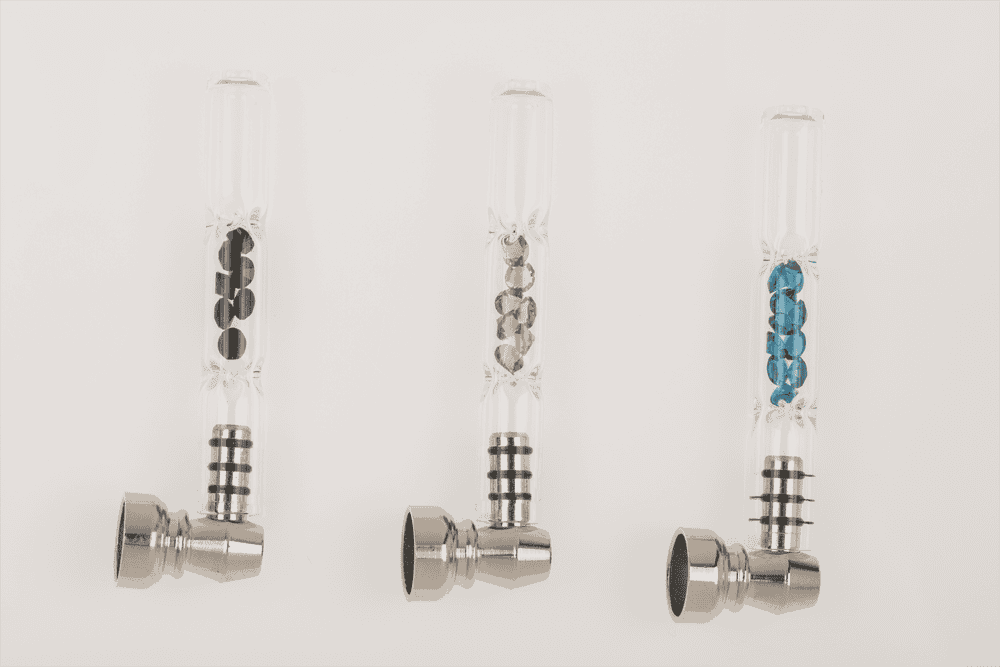 Glass pipe with metal head & diamonds,