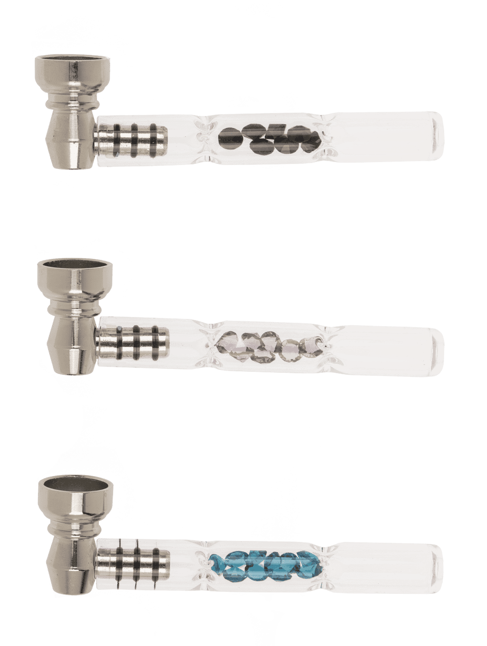 Glass pipe with metal head & diamonds,