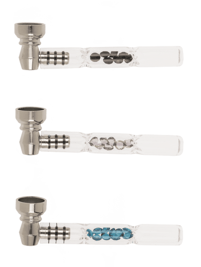 Glass pipe with metal head & diamonds,