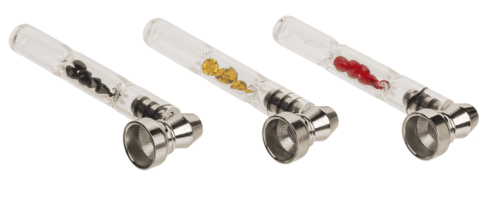 Glass pipe with metal head & diamonds,