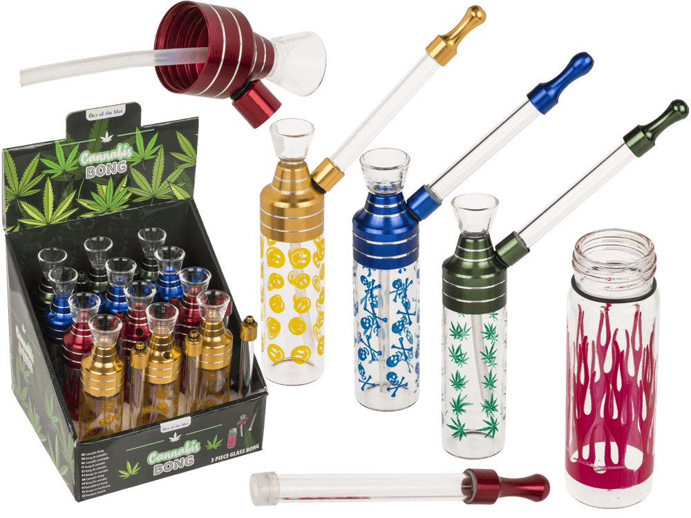 Bong,Classic,12 cm, with mouthpiece, glass/metal,