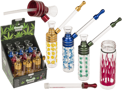 Bong,Classic,12 cm, with mouthpiece, glass/metal,