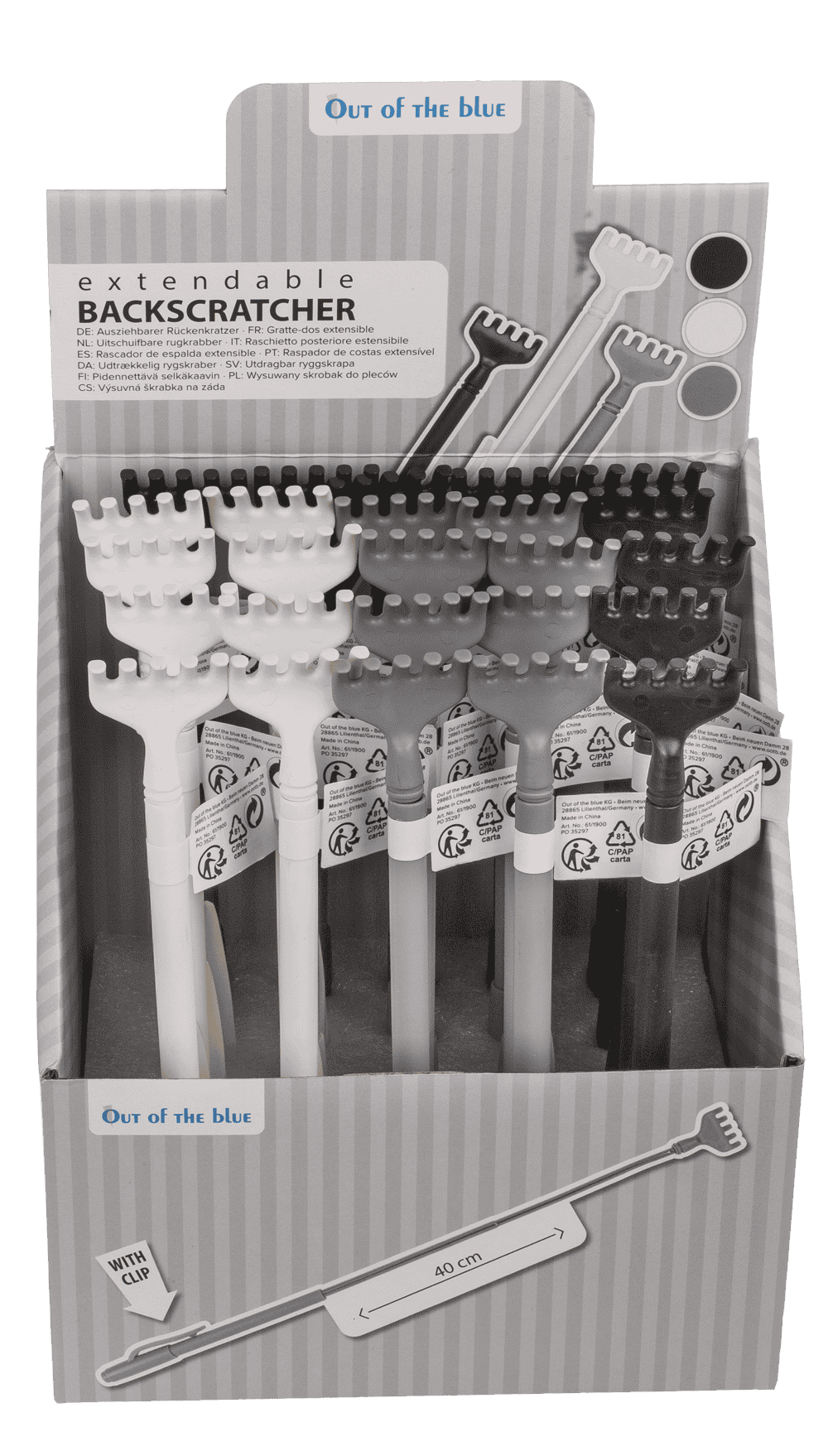 Extendable plastic back scratcher, Colours,