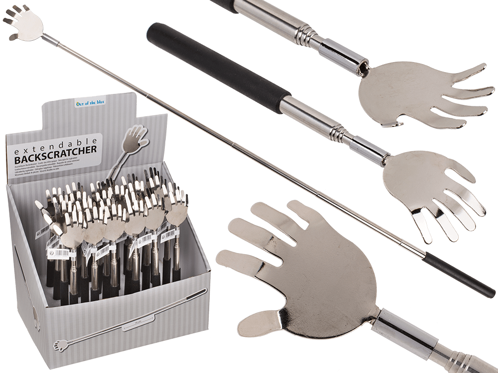 Extendable metal back scratcher with rubber