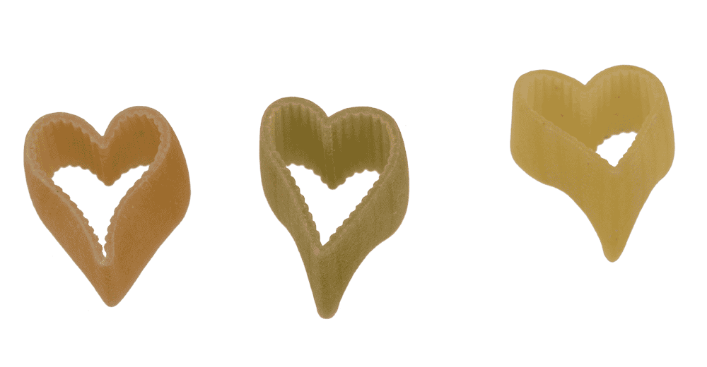 Three coloured durum wheat pasta with tomato &,