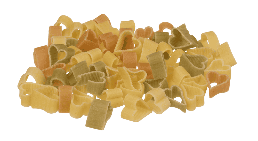 Three coloured durum wheat pasta with tomato &,