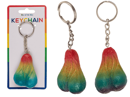 Metal key chain, Rainbow Testicle,