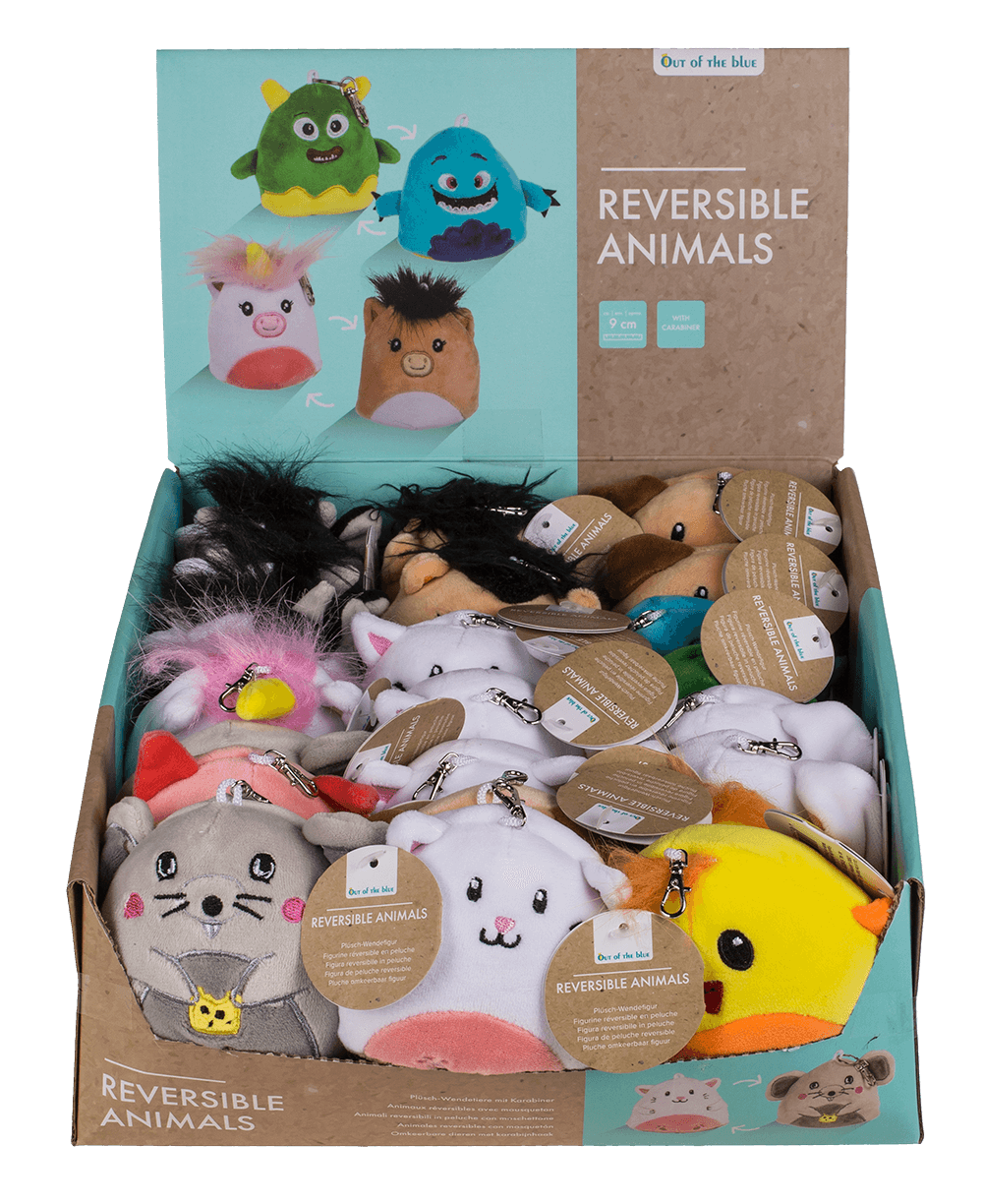 Reversible Animals with carabiner, ca. 9 cm,