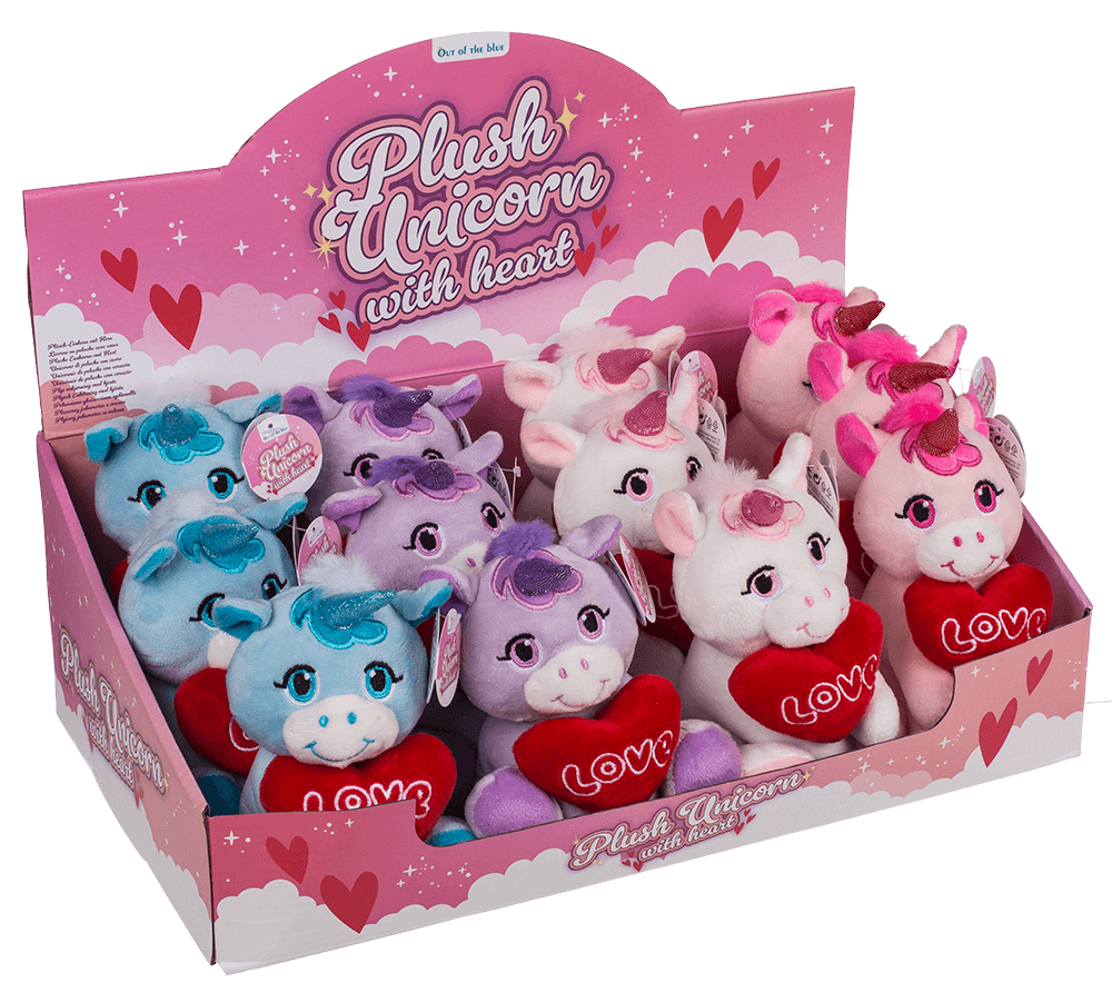Plush Unicorn with Loveheart, 16 x 11 cm,