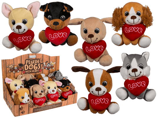 Sitting plush dogs with heart,