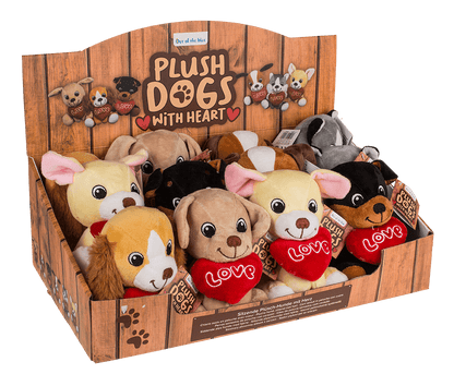 Sitting plush dogs with heart,