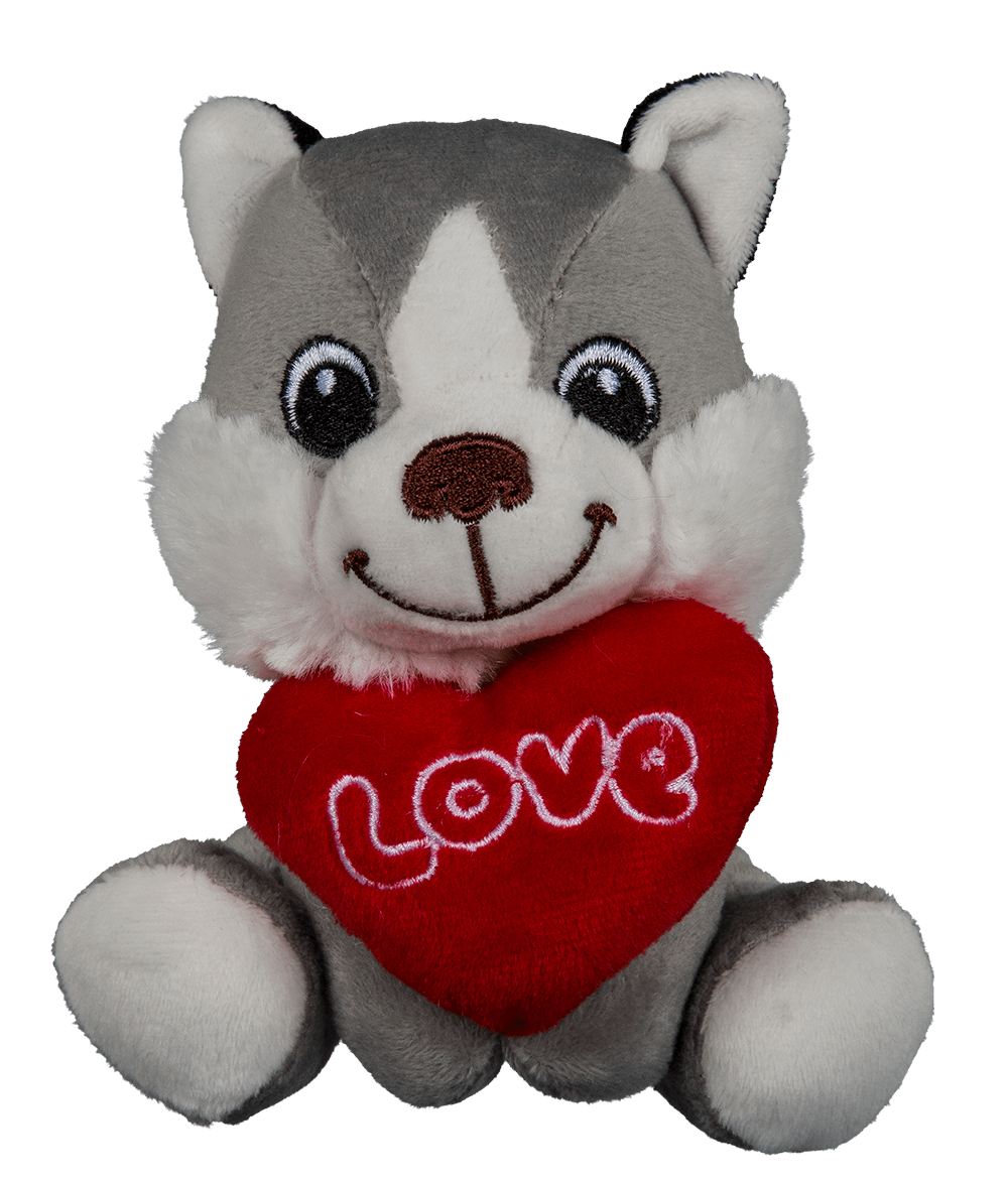 Sitting plush dogs with heart,