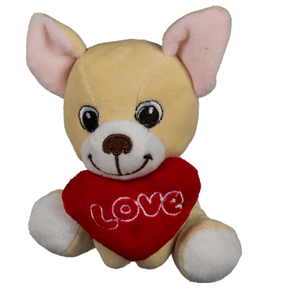 Sitting plush dogs with heart,