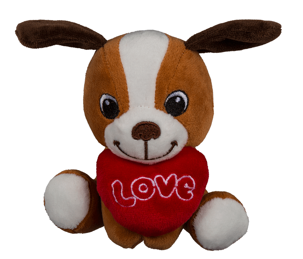 Sitting plush dogs with heart,