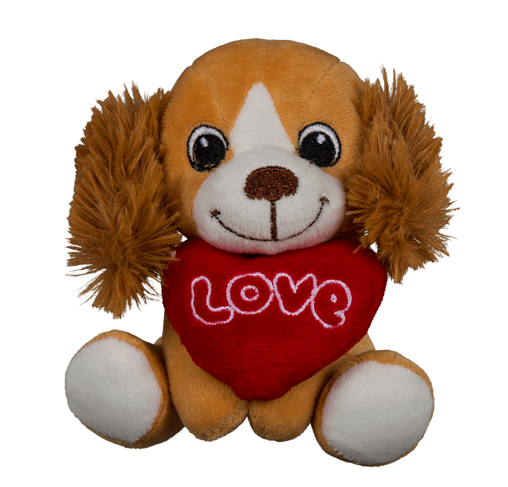 Sitting plush dogs with heart,