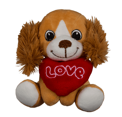 Sitting plush dogs with heart,