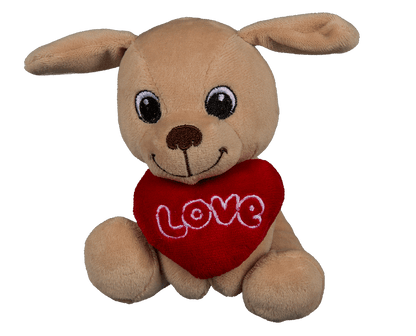 Sitting plush dogs with heart,