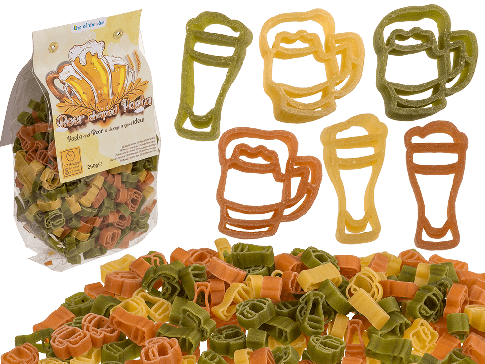 Three coloured durum wheat pasta, Beer shape,