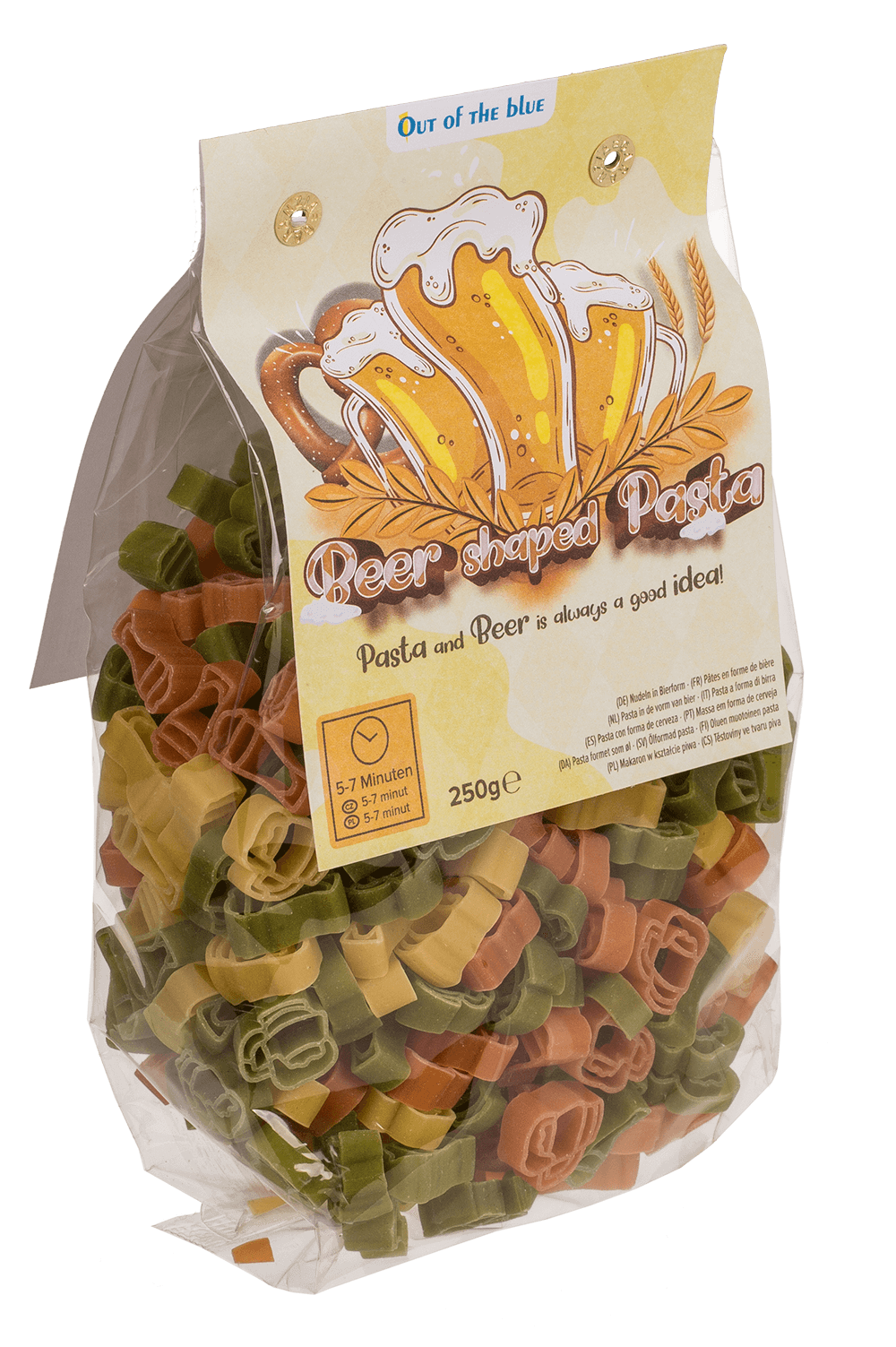 Three coloured durum wheat pasta, Beer shape,