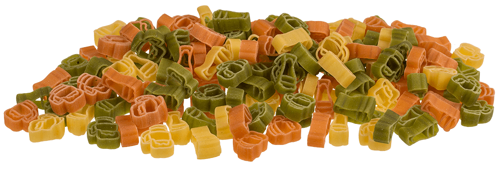 Three coloured durum wheat pasta, Beer shape,