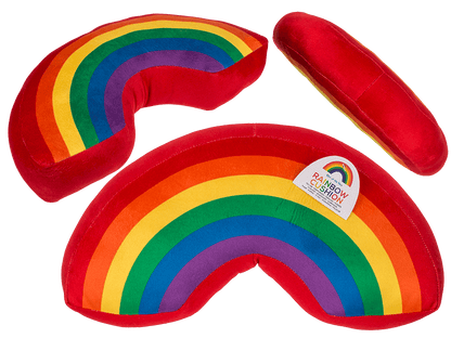 Plush cushion in u-shape, rainbow colours,