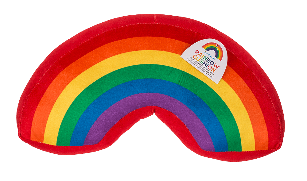 Plush cushion in u-shape, rainbow colours,