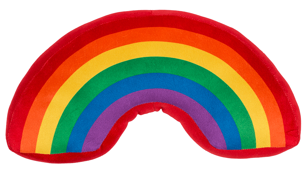 Plush cushion in u-shape, rainbow colours,